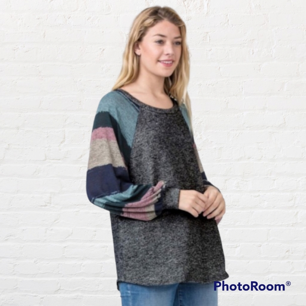 Striped Bishop Cuff Pullover Tunic - Picture 2 of 5
